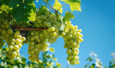 Grapes on vines with clear blue sky background