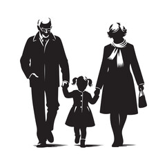 grandparents walking with granddaughter Silhouette  vector Illustration icon