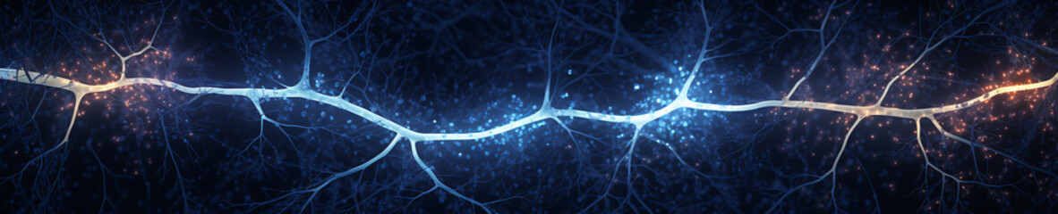 Veins and neural connections against the black backdrop. Futuristic abstract background with glowing lines and particles.