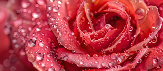 Macro image of a rose with prominent dew drops, providing ample copy space image.