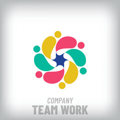 Creative teamwork logo. Unique human ethnic colors, company icon template. vector