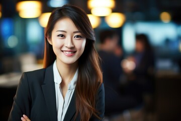 Obraz premium business person in a company interior with a chart background