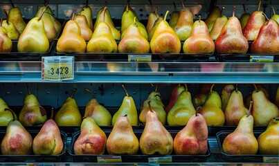 Pears displayed for sale at a roadside stand