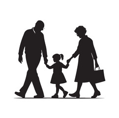 grandparents walking with granddaughter Silhouette  vector Illustration icon