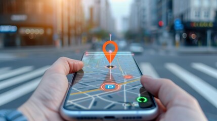 Businessman searching for parking using gps navigation app on smartphone