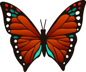 Green and Red Butterfly. Abstract Summer Wedding Design. Nature Graphic Decor. Elegant Butterfly Silhouette Illustration.