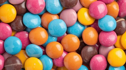 Colorful chocolate candies forming a delicious background
