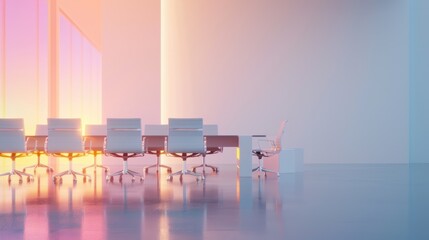 3D design of a business coaching session in pastel lilac and soft yellow tones copy space, leadership development, ethereal, blend mode, conference room backdrop