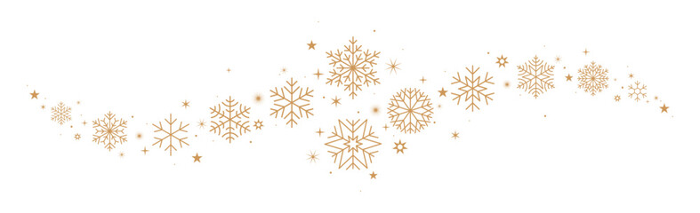 Christmas border, gold snowflakes banner