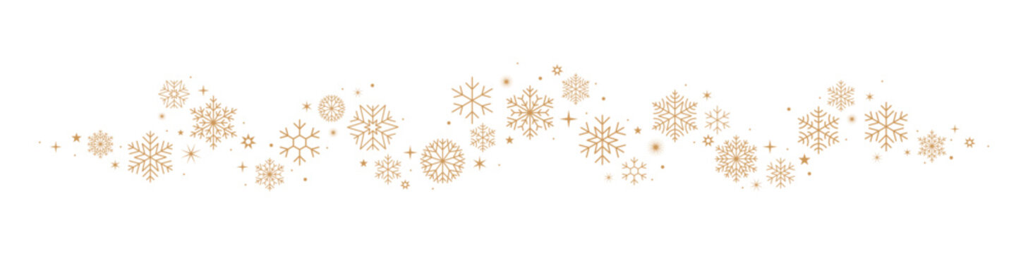 Christmas border, gold snowflakes banner
