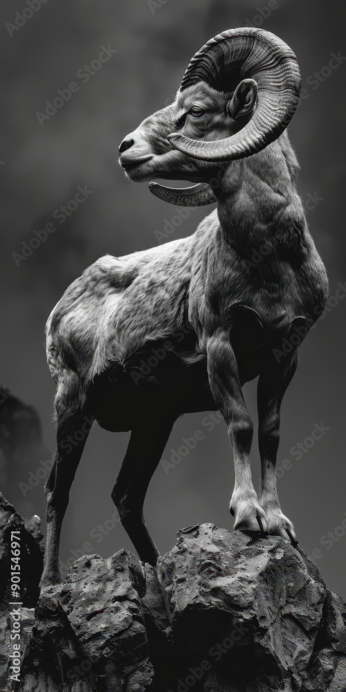 Poster a goat standing on a rock