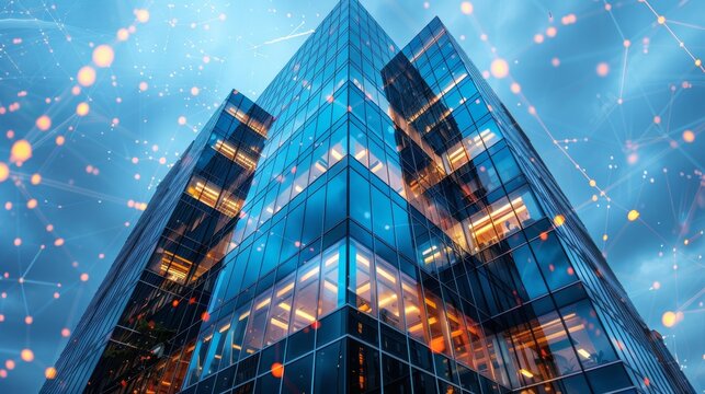 tech-forward architecture, cutting-edge office building boasting automation technology, symbolizing modern enterprises commitment to digital transformation