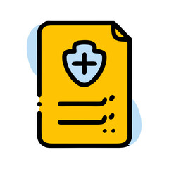 Obraz premium Yellow Medical Report Icon with Shield in Cartoon Style