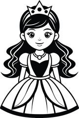 Fototapeta premium Black and White Kids Coloring Page Vector Illustration of a Princess Lines art