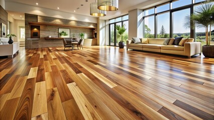 Elegant engineered wood flooring with a thin layer of hardwood veneer bonded to plywood or fiberboard, offering stability and versatility for modern interiors.