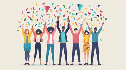 Diverse Business Team Joyously Celebrates a Major Milestone with Confetti and Laughter