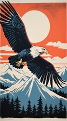 Eagles flying drawing animal nature.