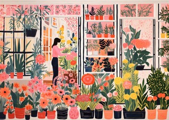 Florsit flower shop painting pattern drawing.