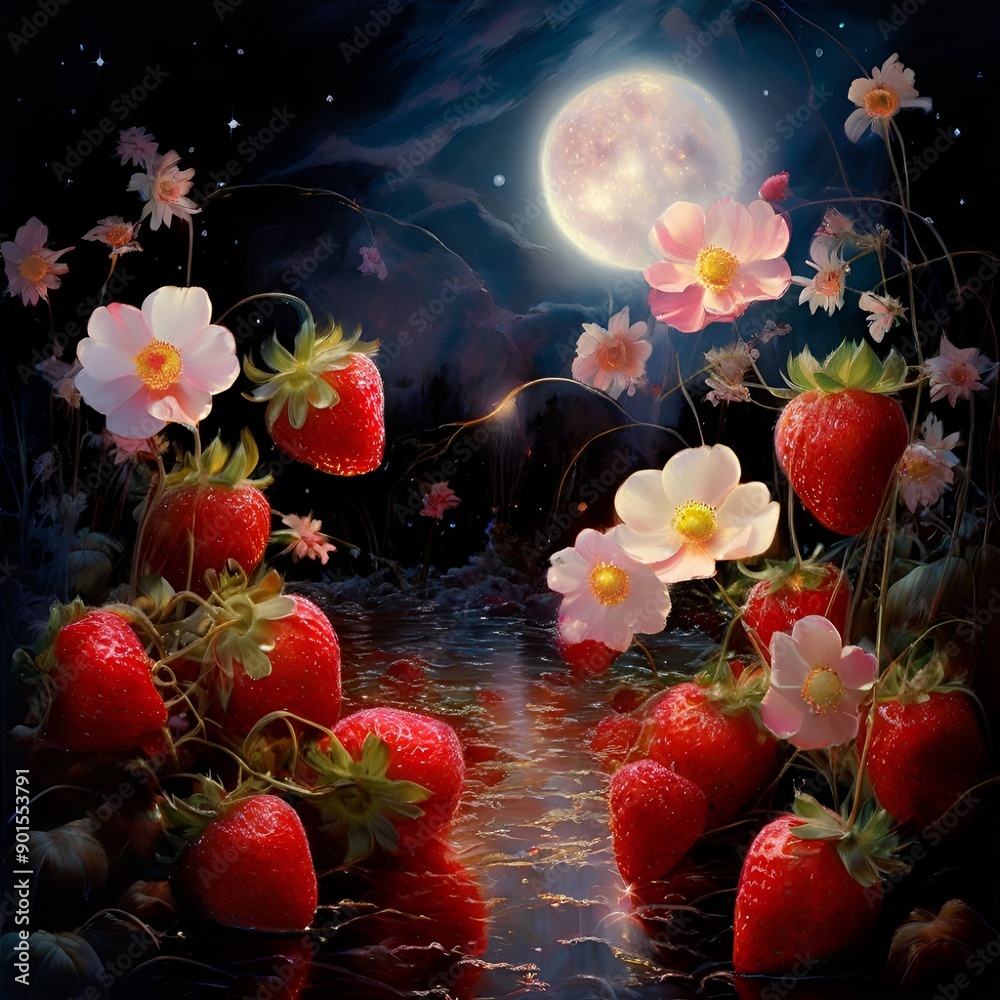 Wall mural strawberry and water splash