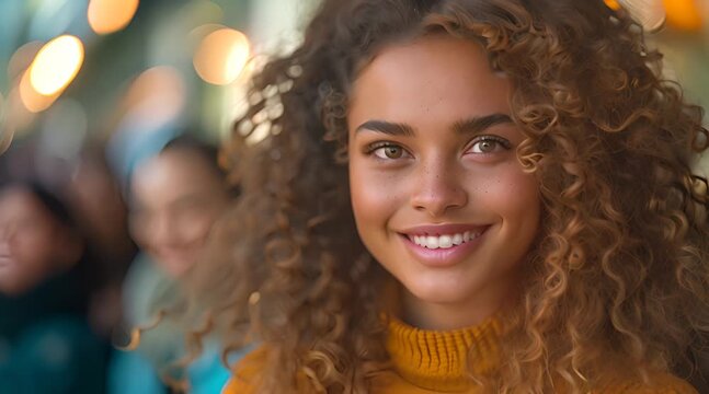 Smiling Woman with Curly Hair