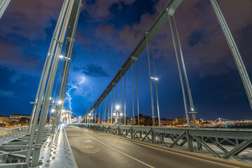 Obraz premium Budapest, Hungary: July 18, 2024: Storm view from Szechenyi Chain Bridge. Long exposure shot.