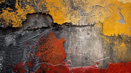 Obraz premium Weathered Wall with Peeling Paint, Red, Yellow, and Black