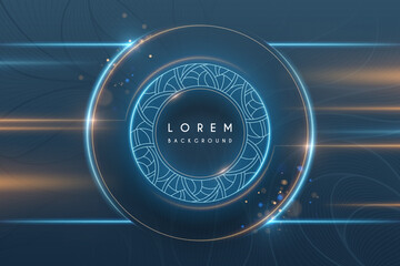 Blue and gold circle frame with light effect