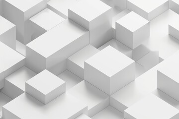 Obraz premium Abstract geometric background with white 3D cubes. Minimalist and modern design perfect for tech, architecture, and digital themes.
