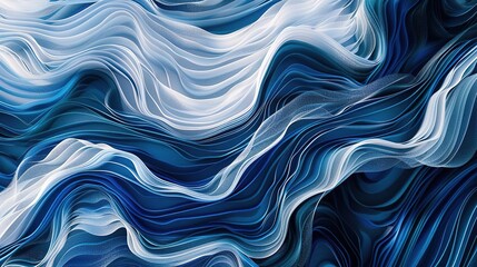 Obraz premium Blue and White Abstract Waves: A Flowing Design