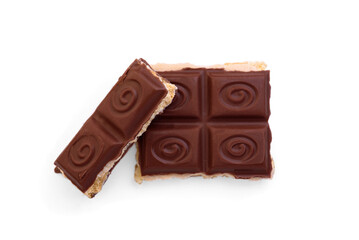 Milk chocolate with strawberry and cookies isolated on white background.