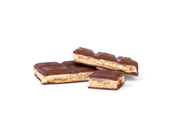 Milk chocolate with strawberry and cookies isolated on white background.