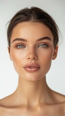 Obraz premium Makeup, facials, and skincare portrait of woman on white background. Luxurious spa, dermatologist, and female face for glowing skin, health, and wellness