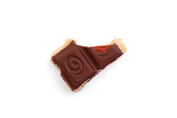 Milk chocolate with strawberry and cookies isolated on white background.
