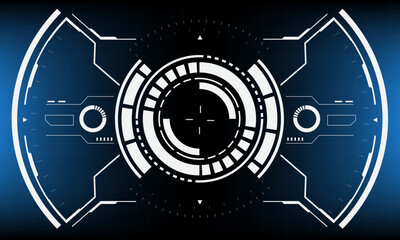 HUD white sci-fi interface screen view black geometric design virtual reality futuristic technology creative display on blue vector