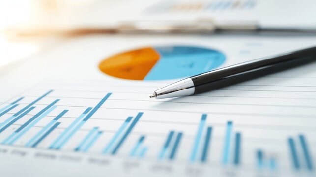 A detailed shot of a stock market report with various indices and performance graphs, with copy space, high-resolution photo, realistic photo