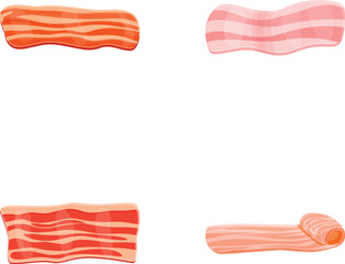 Obraz premium Bacon icons set cartoon vector. Fresh chopped piece of bacon. Traditional breakfast ingredient
