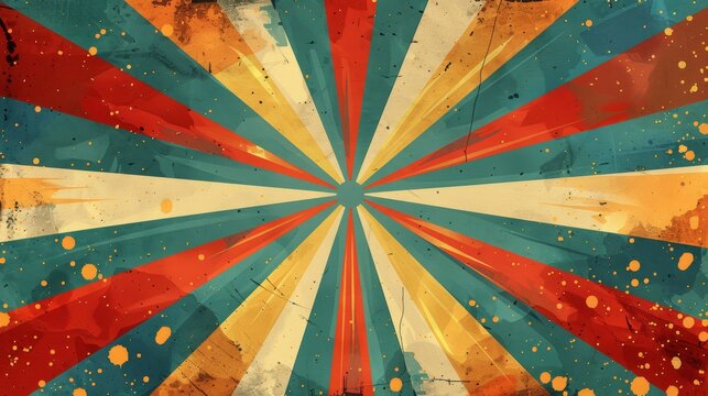 vintage design concept, retro sunburst background creates a dynamic blend of colors and shapes, enhanced by vibrant grunge vintage banner design
