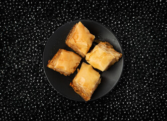 Baklava Set Top View, Ramadan Dessert, Eastern Sweet Filo Pastries, Honey Baklawa, Oriental Desert