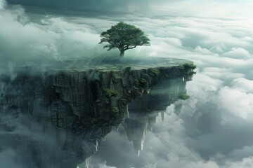 Fototapeta premium Solitary Tree on a Floating Island in the Sky