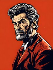 comic portrait of a man with a beard
