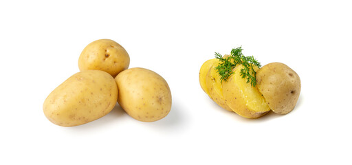 Boiled Potato Half in Skin Isolated, Whole Prepared Unpeeled Vegetables, Healthy Diet Ingredient