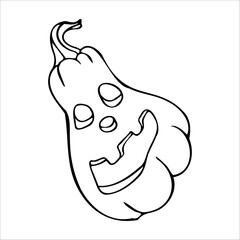 Halloween pumpkin with a sinister smile. Vector concept in doodle and sketch style. Hand drawn illustration for printing on t-shirts, cards. Icon and logo idea..