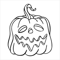Halloween pumpkin with a sinister smile. Vector concept in doodle and sketch style. Hand drawn illustration for printing on t-shirts, cards. Icon and logo idea..