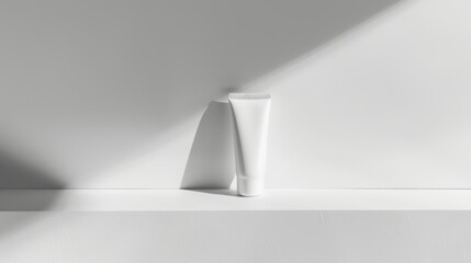Cosmetic tube in white on a shelf with dramatic lighting, ideal for product presentation