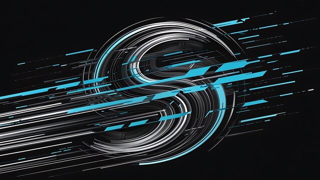 Abstract black background with lines and blue ts that depicts technological advancement