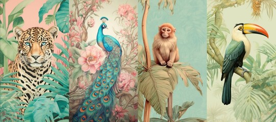 Exotic animals in lush jungle mobile wallpaper set