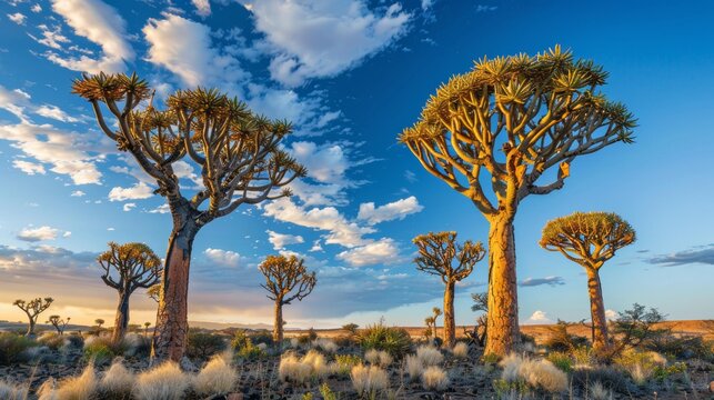 Unique landscape in Namibia with large quiver tree forests, Landscape, Nature, Trees, African
