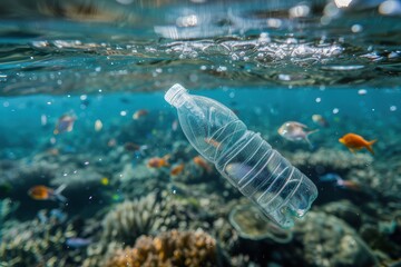 Obraz premium Water Pollution: Plastic Bottles Among Marine Life