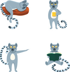 Cute lemur icons set cartoon vector. Animal of madagascar and africa. Cartoon character