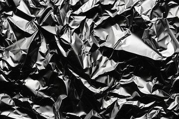 Dark silver foil with shiny crumpled texture abstract background